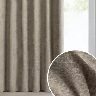 Zasłona beżowa z szenilowej tkaniny o strukturalnym splocie 140x270 cm taśma - VANI