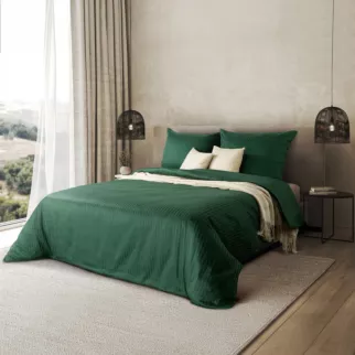 Pościel 220x200 cm satyna bawełniana kolor ciemnozielony w drobne prążki VERA