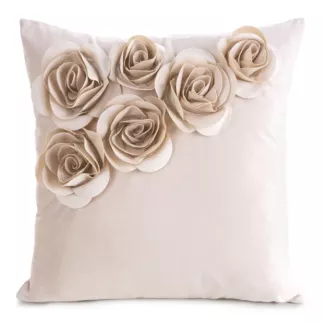 Poszewka na poduszkę 45 x 45 cm z welwetu kolor pudrowy zdobiona w róże 3D