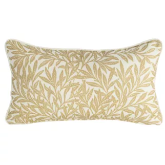 Poszewka na poduszkę 30x50 cm bawełniana z dodatkiem lnu żółto, kremowa zdobiona nadrukiem roślinnym LEN