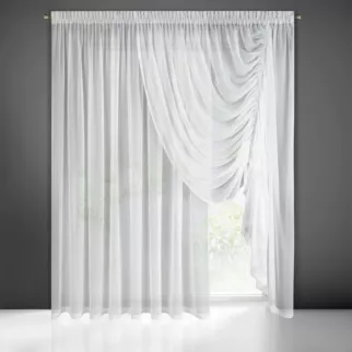 Firana biała na okno balkonowe z asymetrycznym podpięciem 500x250 cm taśma ANABEL