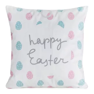 Poszewka na poduszkę 45x45 cm z weluru, biało, niebieska z motywem wielkanocnych pisanek WIOSNA 9
