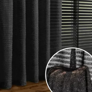 Zasłona czarna zdobiona nicią szenilową z tkaniny szyfonowej 135x270 taśma - REINA - Eva Minge