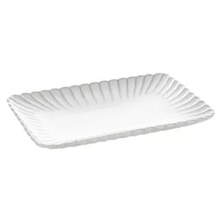 Patera ceramiczna dekoracyjna kremowo-beżowa prostokątna  zdobiona przecieranym wzorem w stylu eko 32x20x3 cm AVRIL