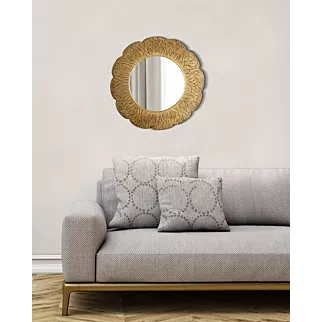 Lustro w ceramicznej złotej ramie z wytłoczeniami