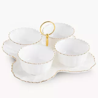 Patera ceramiczna dekoracyjna kremowo-złota 4 szt. miseczek 24x24x7 cm  GAIA