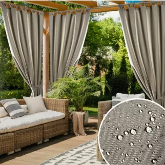 Zasłona beżowa z wodoodpornej tkaniny idealna do ogrodu i na taras 155x240 cm szelki/rzep - GARDEN