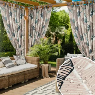 Zasłona beżowo, zielona z wodoodpornej tkaniny idealna do ogrodu i na taras 155x220 cm szelki/rzep - GARDEN