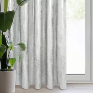 Zasłona welwetowa biało, srebrzysta zdobiona przecieranym wzorem 140x270 cm taśma - RENIA
