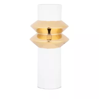 Wazon ceramiczny MONA z geometrycznym motywem biało-złoty