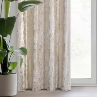 Zasłona welwetowa kremowo, szampańska z przecieranym nadrukiem 135x250 cm przelotka - SOFI