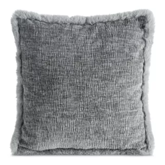 Poszewka na poduszkę 45x45 cm stalowa szenilowa zdobiona futerkiem na brzegach BLANCA 03