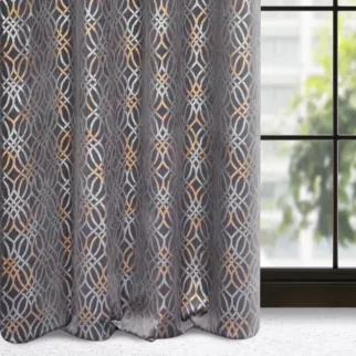 Zasłona stalowo, niebieska z wytłaczanym wzorem, welwetowa 140x250 cm przelotka - ARETA