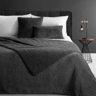 Narzuta dwustronna z przyjemnego futerka i tkaniny barankowej stalowa 220x240 cm NINA Eurofirany Premium
