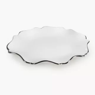 Patera ceramiczna dekoracyjna biało-srebrna  z falującymi brzegami 25x18x3 cm AUREN 2