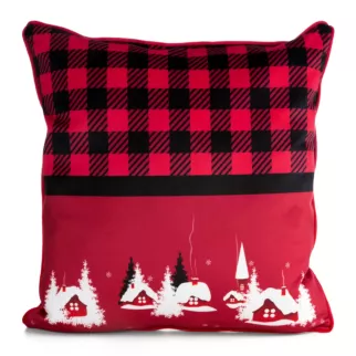 Poszewka na poduszkę świąteczna 60x60 cm welwetowa czerwona zdobiona motywem świątecznym
