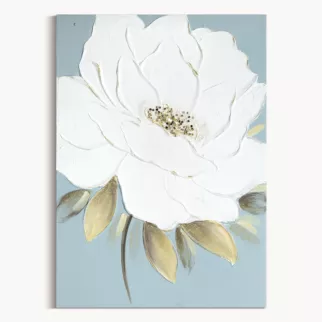 Obraz kremowy, jasnoniebieski ręcznie malowany z motywem roślinnym 50x70 cm