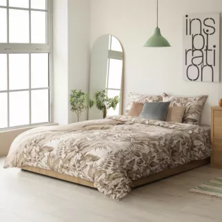 Pościel 160x200 cm bawełniana kolor beżowy, ciemnobeżowy z wzorem egzotycznych liści SPRING 46