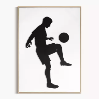 Obraz kremowo, czarny ręcznie malowany na płótnie z motywem piłkarza oprawiony w ramę 52x72 cm