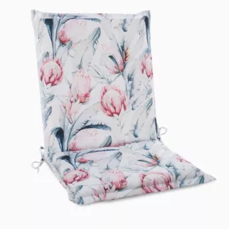 Poduszka na krzesło 45 x 90 x 3 cm  wodoodporna biało, niebieska zdobiona roślinnym wzorem GARDEN