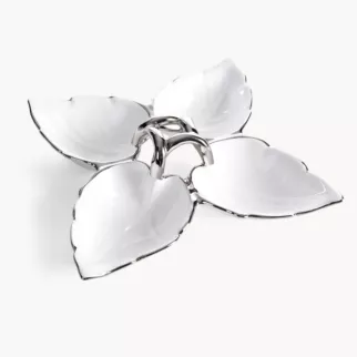 Misa dekoracyjna biało, srebrna w kształcie liścia 25x7 cm DONA