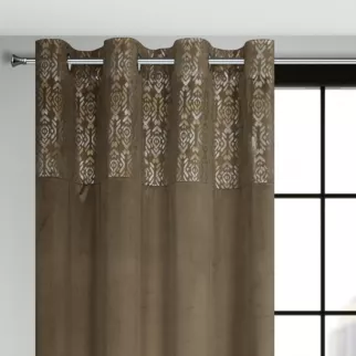 Zasłona jasnobrązowa, złota z dekoracyjnym pasem z welwetu 140x250 cm przelotka - LIZA