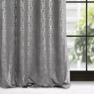 Zasłona stalowo, złota ze złotym wzorem z welwetu 140x250 cm przelotka - LAURA