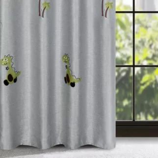 Zasłona srebrno, zielona w dinozaury do pokoju dziecięcego 140x250 cm przelotka - DINO