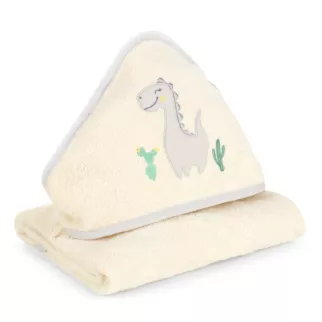 Ręcznik kąpielowy 100x100 cm bawełniany kolor kremowy aplikacja z dinozaurami 350 g/m2 BABY 40