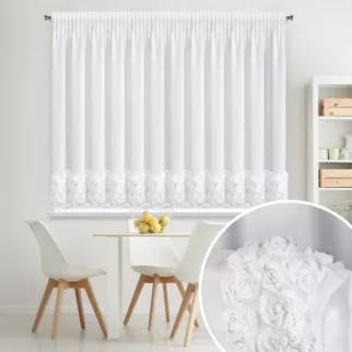 Firana biała z szyfonu zdobiona aplikacją 3D w róże 300x120 cm taśma - ROSES8 - Eva Minge