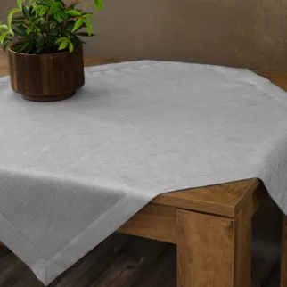 Obrus srebrny 85x85 cm o płóciennym splocie BIANCA 1 z dodatkiem błyszczącej nici wykończony podwójną listwą na brzegach