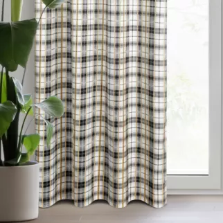 Zasłona welwetowa biało, czarna świąteczna w kratę z miękkiego 140x250 cm przelotka - ANGEL