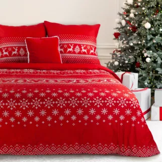 Pościel świąteczna 160x200 z mikrowłókna kolor czerwony, biały z motywem skandynawskim NOEL 02