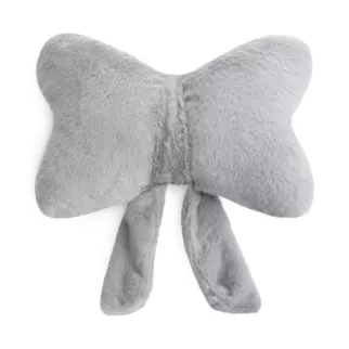 Poduszka w kształcie kokardy 37x30 cm z futerkowej tkaniny srebrna WIOSNA 135