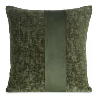 Poszewka na poduszkę 45x45 cm oliwkowa szenilowa zdobiona pasem z welwetu CARLA 01