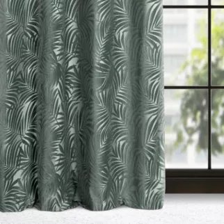 Zasłona welwetowa oliwkowa z trójwymiarowym wzorem liści 140x250 cm przelotka - LIVIA