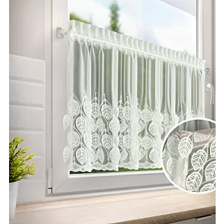 Zazdrostka kremowa z drobnej siateczki zdobiona ażurowym haftem 70x150 cm taśma - NIRA