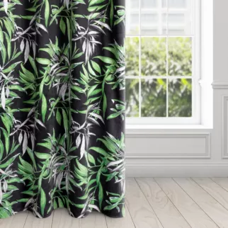 Zasłona welwetowa czarno, zielona w stylu botanic 140x250 cm przelotka - ZOJA - Pierre Cardin