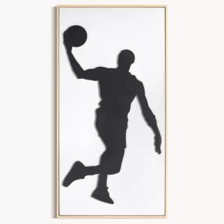 Obraz kremowo, czarny ręcznie malowany na płótnie z motywem koszykarza oprawiony w ramę 42x82 cm