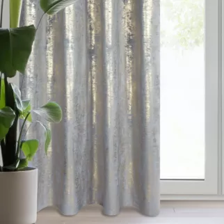 Zasłona welwetowa srebrno, złota zdobiona przecieranym wzorem 140x250 cm przelotka - RENIA