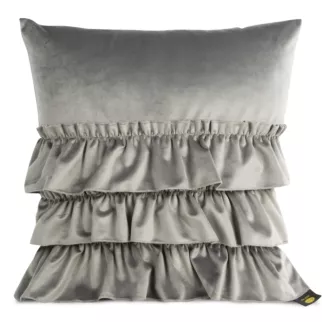 Poszewka na poduszkę 45x45 cm welwetowa stalowa z trzema falbanami CHARLOTTE