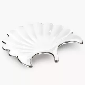 Patera ceramiczna biało-srebrna  w kształcie liścia 25x25x4 cm ABBI