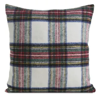 Poszewka na poduszkę świąteczna 45x45 cm kremowo, czerwona zdobiona szkocką kratą