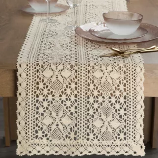 Bieżnik na stół 40x180 cm jasnobeżowy  ażurowy MARY w stylu boho