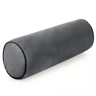 Poduszka dekoracyjna wałek 15 x 45 cm welwetowa stalowa zdobiony kontrastującą lamówką GAJA