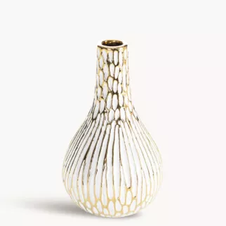 Wazon ceramiczny biało, złoty o ozdobnej fakturze 12x20 cm ANDREA