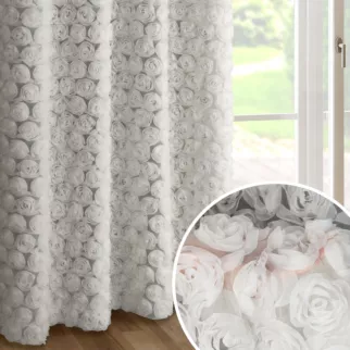 Zasłona biała z siateczki zdobiona różami 3D 140x250 cm przelotka - ROSES1 Eva Minge