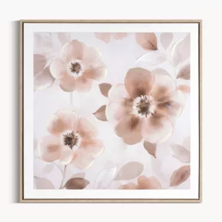 Obraz pudrowo, kremowy nadruk na płótnie w kwiaty 60x60 cm