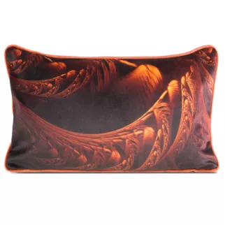 Poduszka 30x60 cm welwetowa, brązowo pomarańczowa z designerskim nadrukiem i ozdobną wypustką SIMONA Eva Minge