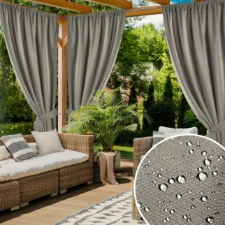 Zasłona beżowa z wodoodpornej tkaniny idealna do ogrodu i na taras 155x200 cm tunel - GARDEN